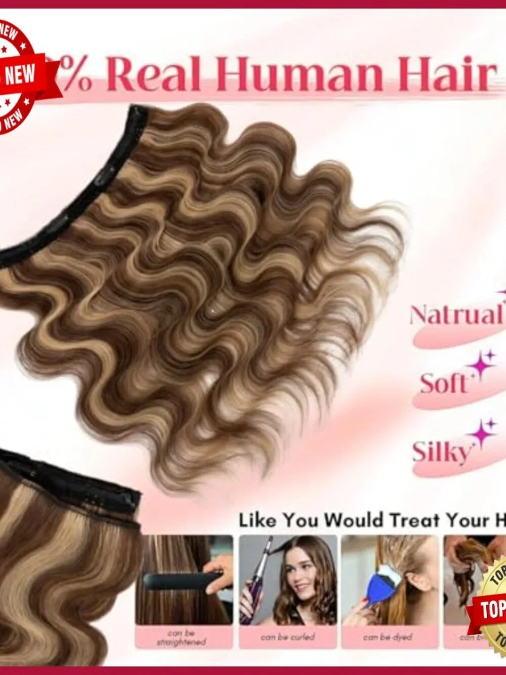 16 Inch Halo Hair Extensions Real Human Hair Wavy Clip In Hairpiece